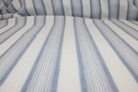 1 1/2+ yards of Striped Cotton Double Gauze - Blue/White