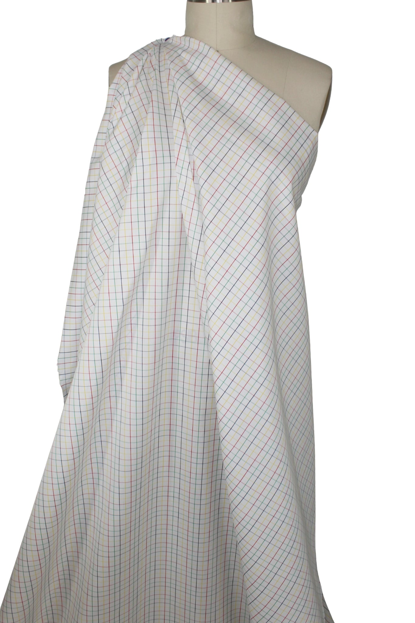 Windowpane Checked Italian Cotton Shirting - Red/Green/Black