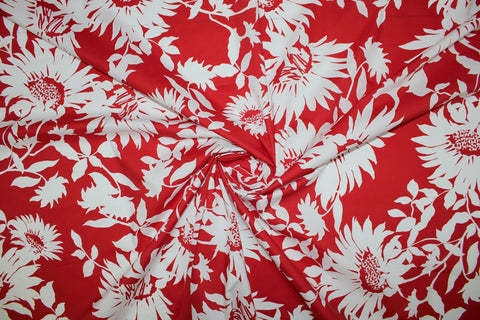 2 yards of Flower Power Stretch Cotton - Red/White