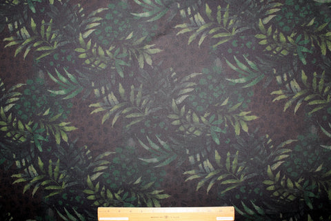 1 1/4 yards of Stretchy Forest Night Denim - Greens on Black-Brown
