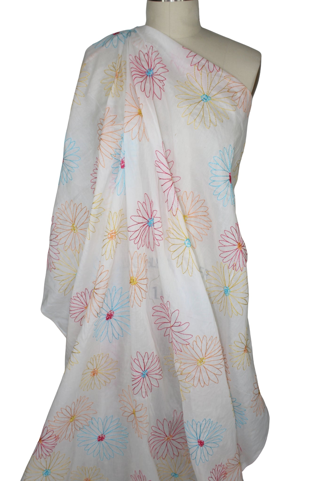 Daisy Daisy Embroidered Cotton Organdy - Brights on White