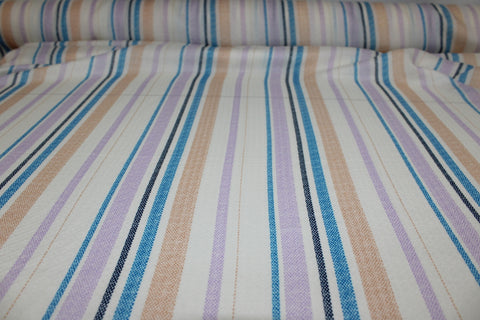 Striped Rayon Jacquard - Peach/Blues/Lavender on White