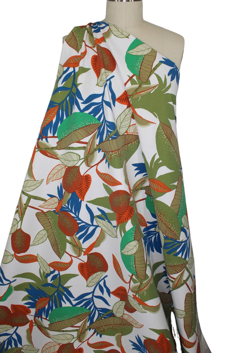 Avenue M0ntaigne Floral Stretch Twill - Greens/Rust/Blue on White