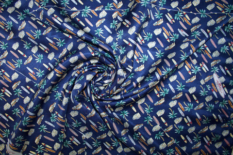 Surf's Up Jacquard Silk Panel - Multi on Blue
