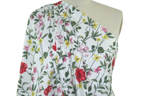 Spring Garden Cotton Lawn - Red/Pink/Yellow/Green on White