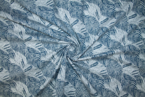 Leaf Impressions Cotton Broadcloth - Blue/Gray/White