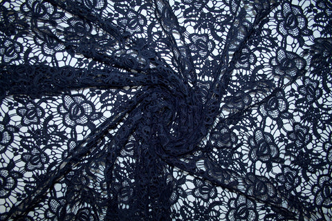 1 1/4 yards of Floral Guipure Lace - Navy Blue