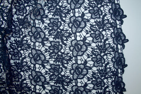 1 1/4 yards of Floral Guipure Lace - Navy Blue
