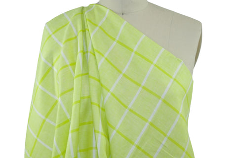 Windowpane Plaid Handkerchief Linen - Lime/Spring/White
