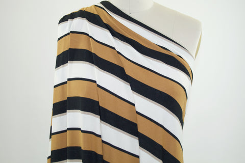 3/4 yard of Wide Striped Rayon Jersey - Chestnut/Taupe/Black/White