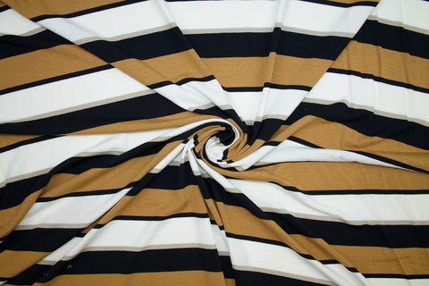 3/4 yard of Wide Striped Rayon Jersey - Chestnut/Taupe/Black/White