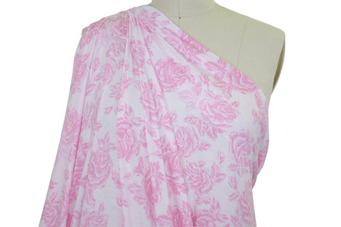 1 1/4 yards of Bed of Roses Rayon Jersey - Pinks/White