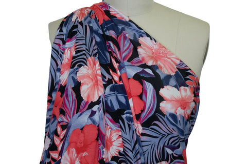 Maui Nights Extra Wide Floral Rayon Jersey - Corals/Blues on Black
