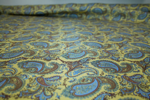 2 yards of Paisley Heavy Silk Twill - Brown/Blue on Yellow