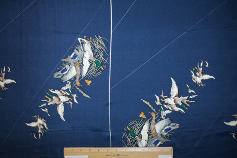 Duck Season Silk Twill Panel Print - Multi on Blue