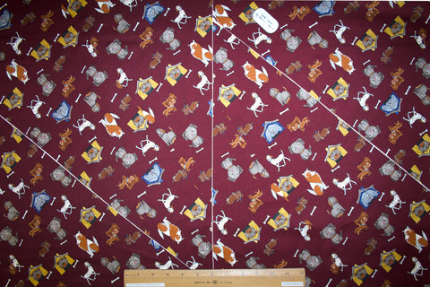 In the Dog House Silk Twill Panel Print - Multi on Maroon