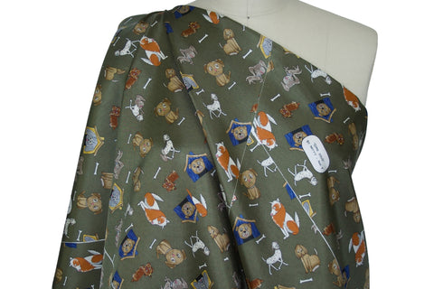 In the Dog House Silk Twill Panel Print - Multi on Olive