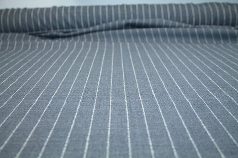 Italian Novelty Wool Pinstripe - White on Bankers Gray