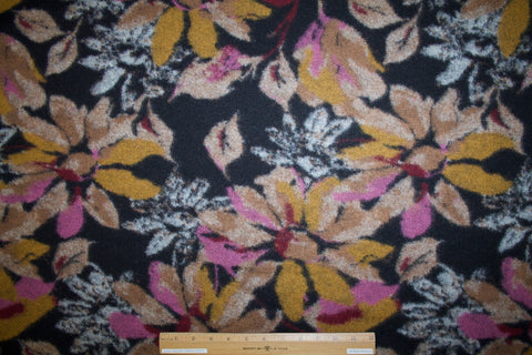 Italian Haute Couture Bold Scale Floral Wool Sweater Knit - Golds/Pinks on Black