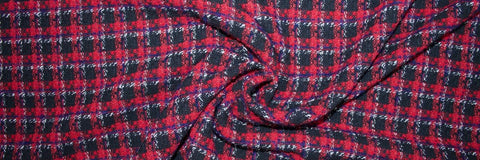 Italian couture boucle in red, black and blue check