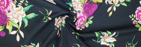 Italian floral stretch cotton in beautiful rich colors