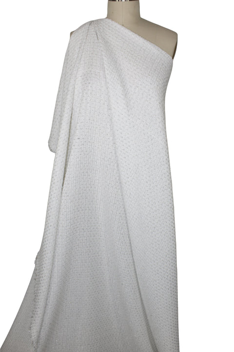 White and silver bouclé