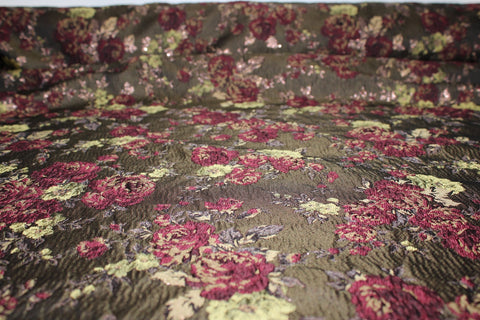 Wide Floral Textured Metallic Brocade - Reds/Pinks/Greens
