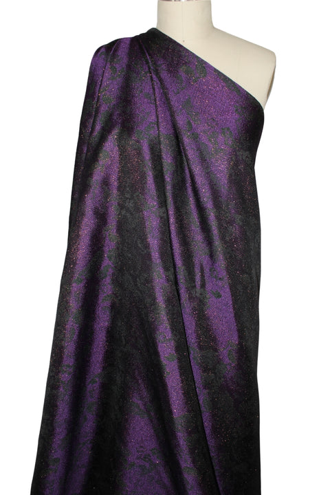 Reversible Floral Metallic Jacquard - Black/Purple/Pink-Copper