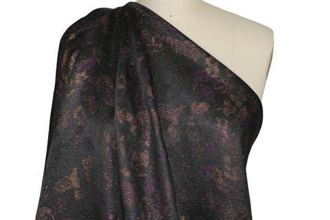 Reversible Floral Metallic Jacquard - Black/Purple/Pink-Copper