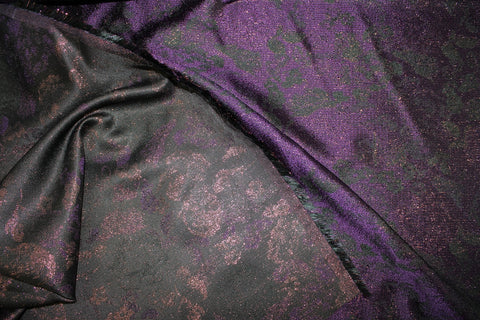 Reversible Floral Metallic Jacquard - Black/Purple/Pink-Copper