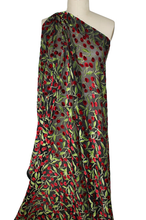 Cherry print burnout velvet