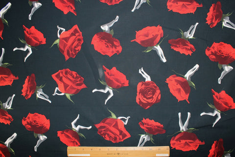roses with legs print cotton