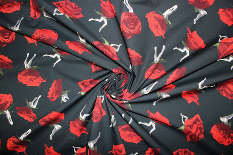 roses with legs print cotton