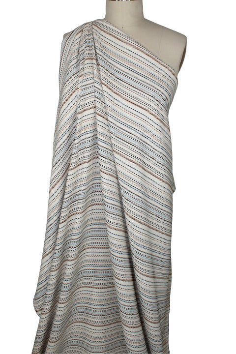 Stripe Weave Cotton Bouclé - Blue/Camel/Black on Ivory