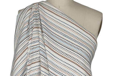 Stripe Weave Cotton Bouclé - Blue/Camel/Black on Ivory