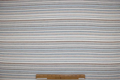 Stripe Weave Cotton Bouclé - Blue/Camel/Black on Ivory