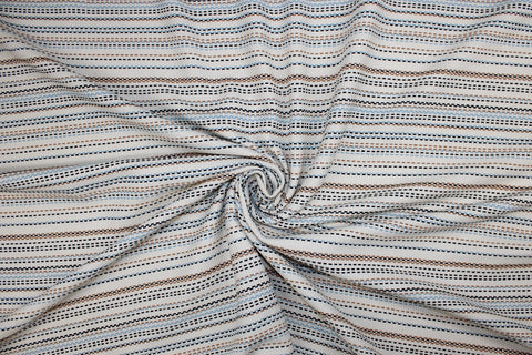 Stripe Weave Cotton Bouclé - Blue/Camel/Black on Ivory