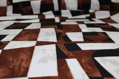 Abstract Geometric Silk Crepe de Chine - Browns/Black/White