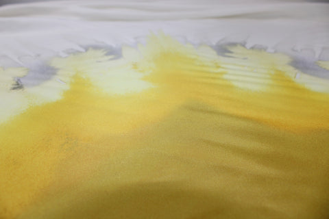 Sunburst "Hand Painted" Border Panel Silk Charmeuse - Yellows/Grays on Natural White