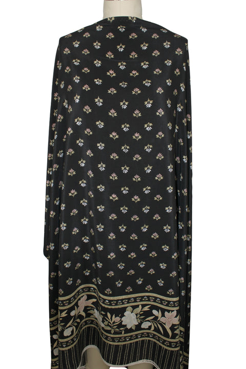 Floral border print silk crepe de chine