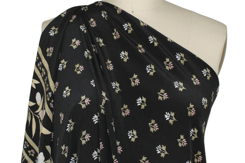 Floral border print silk crepe de chine