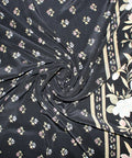 Floral border print silk crepe de chine