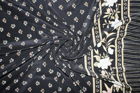 Floral border print silk crepe de chine