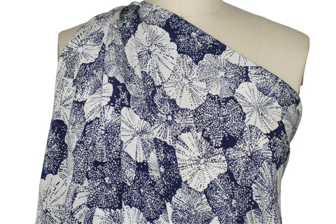 Under The Sea (Biscuit) French Silk Crepe - Blue/White