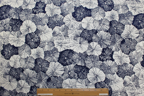 Under The Sea (Biscuit) French Silk Crepe - Blue/White