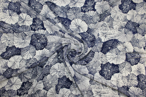 Under The Sea (Biscuit) French Silk Crepe - Blue/White