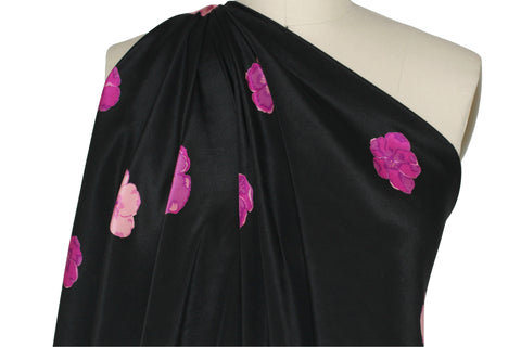Floaty Florals NY Designer Silk Crepe de Chine - Pinks on Black