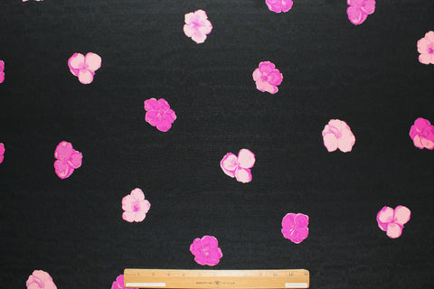 Floaty Florals NY Designer Silk Crepe de Chine - Pinks on Black