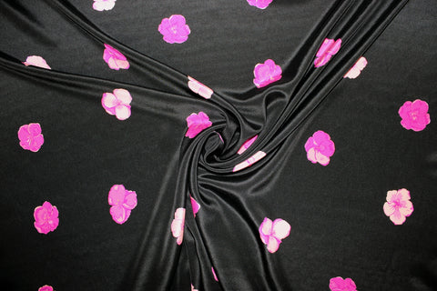 Floaty Florals NY Designer Silk Crepe de Chine - Pinks on Black