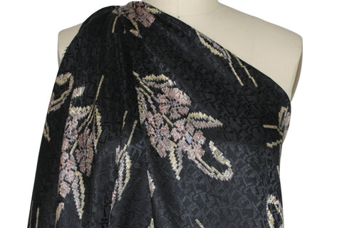 Atari Flowers Silk Jacquard - Soft Pastels on Black